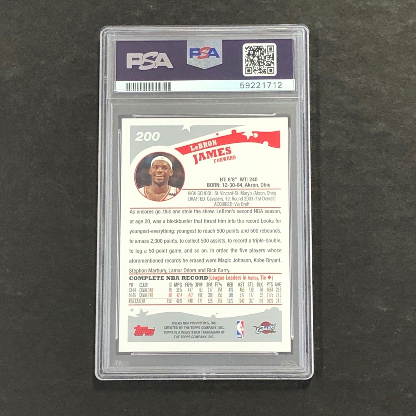 2005 Topps #200 Lebron James PSA 8 NM-MT Lakers