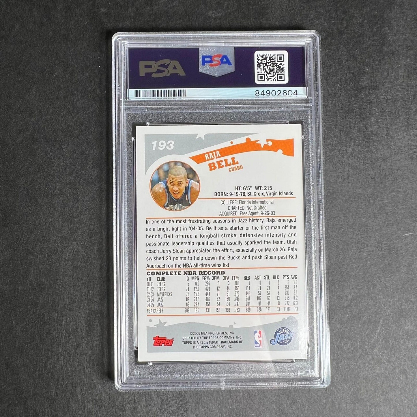 2005-06 Topps #193 Raja Bell Signed Card PSA Slabbed Jazz