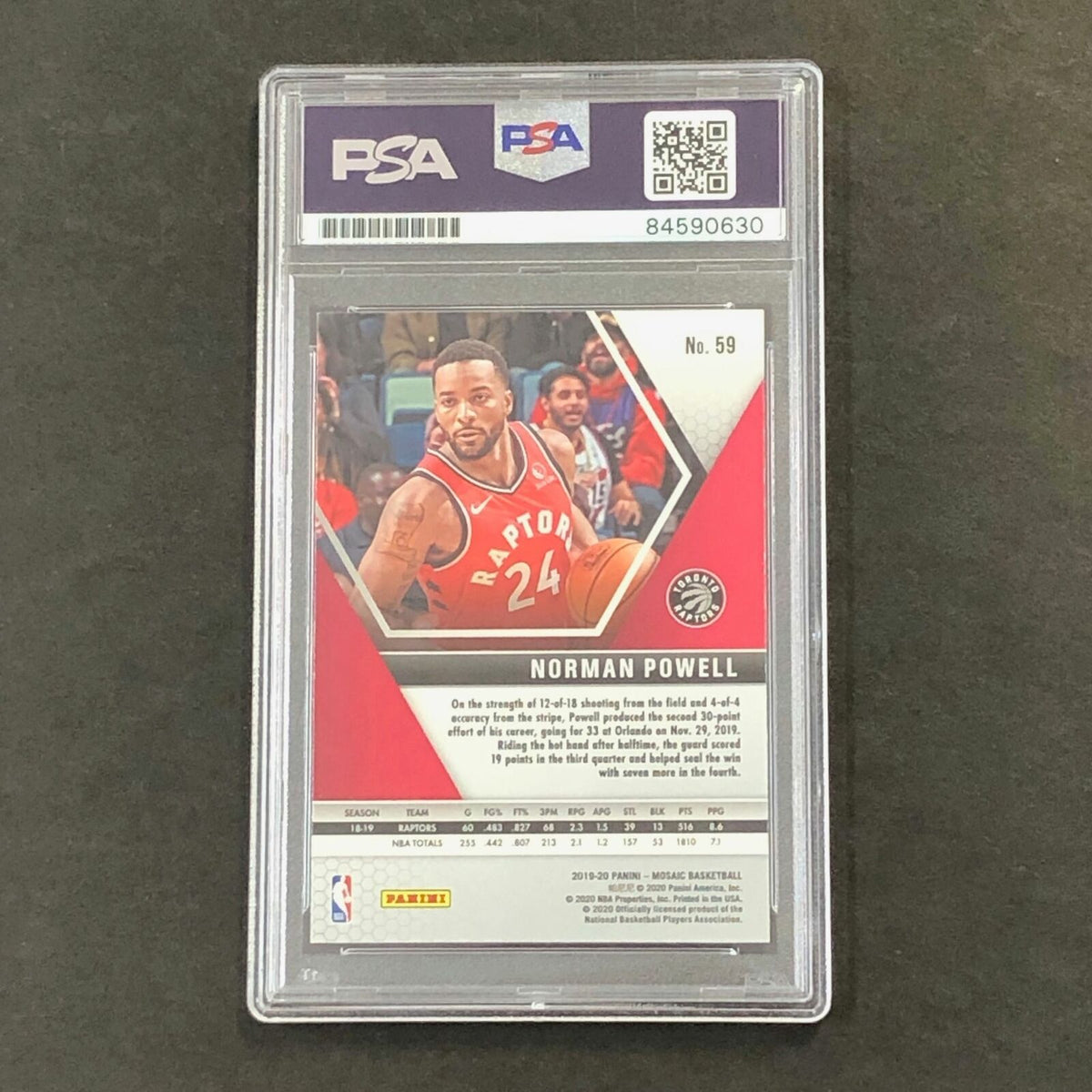 2019-20 Panini Mosaic #59 Norman Powell Signed Card AUTO PSA Slabbed Raptors