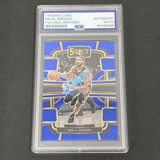 2023-24 Panini Select #34 Mikal Bridges Concourse Blue Prizm signed card PSA