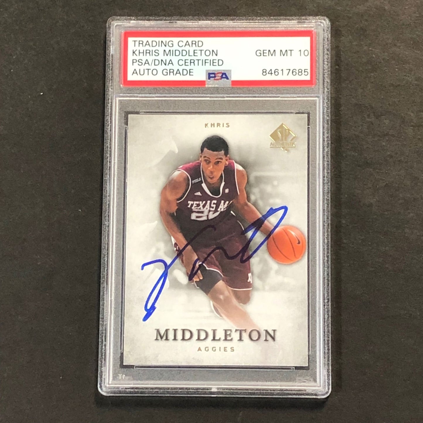 2012-13 Upper Deck SP Authentic #35 Khris Middleton Signed Card AUTO 10 PSA/DNA