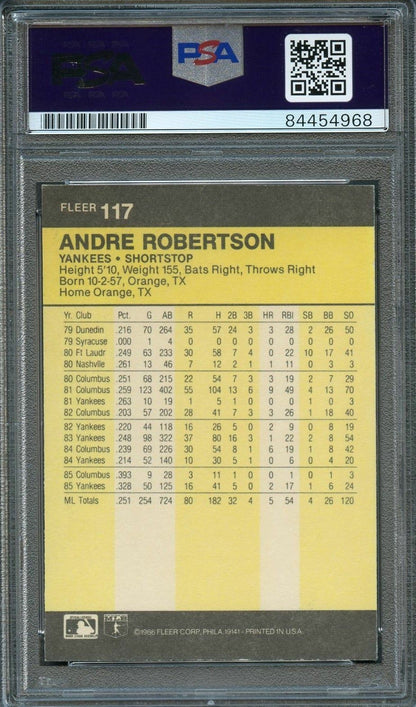 1986 Fleer #117 Andre Robertson Signed Card PSA Slabbed Auto Yankees