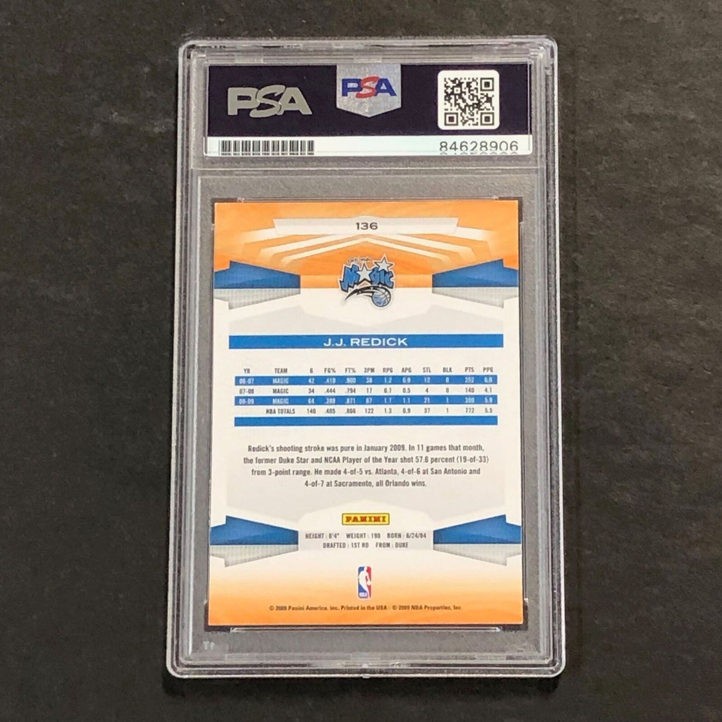 2009-10 Panini #136 J.J. Redick Signed Card AUTO 10 PSA Slabbed Magic