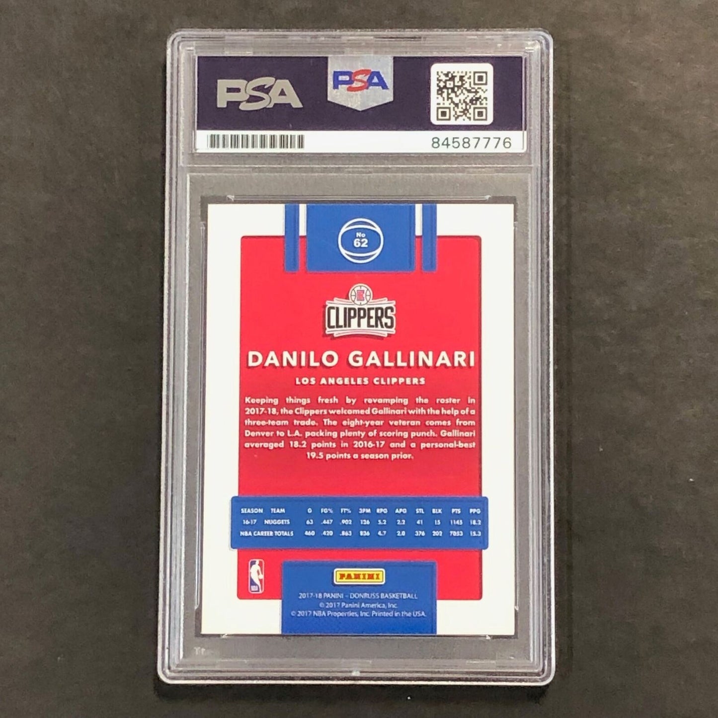 2017-18 Donruss #62 Danilo Gallinari Signed AUTO PSA Slabbed Clippers