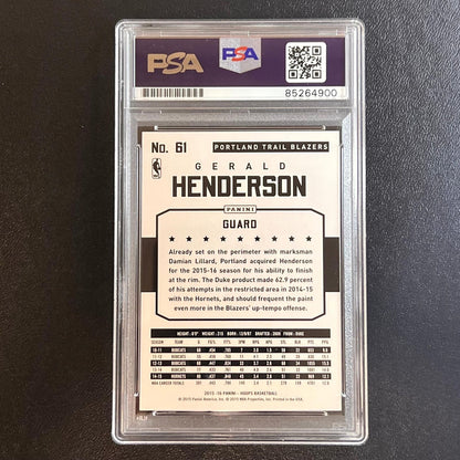 2015-16 Panini NBA Hoops #61 Gerald Henderson Signed AUTO PSA Slabbed Trail Blaz