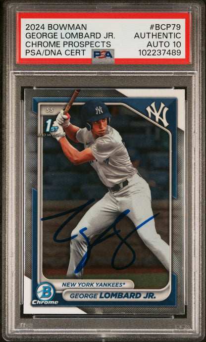 2024 Bowman Chrome Prospects #BCP79 George Lombard JR. PSA A Auto 10