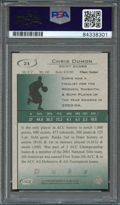 2004 SAGE Hit #21 Chris Duhon Signed Card AUTO PSA Slabbed