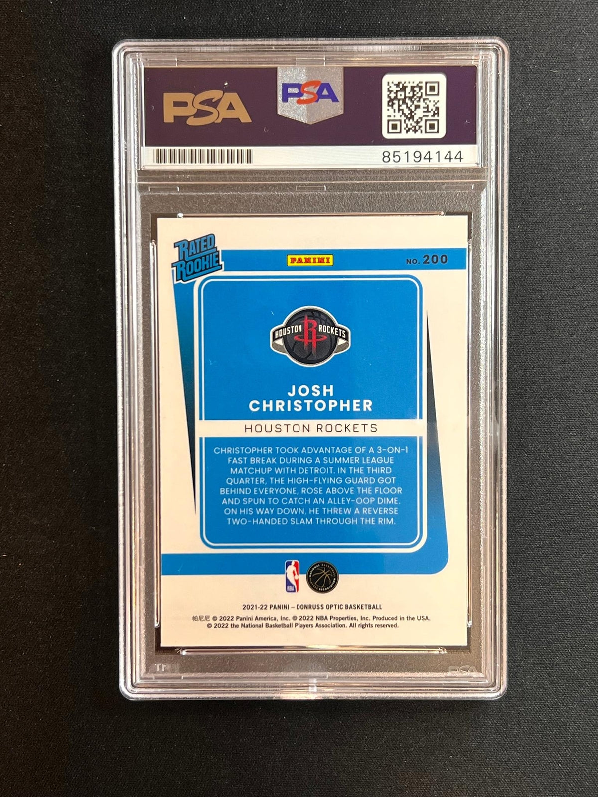 2021-22 Panini Donruss Optic #200 Josh Christopher Signed Card AUTO PSA Slabbed