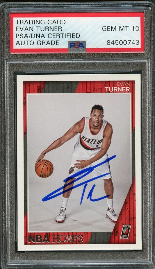 2016-17 NBA Hoops #27 Evan Turner Signed Card AUTO 10 PSA Slabbed Trailblazers