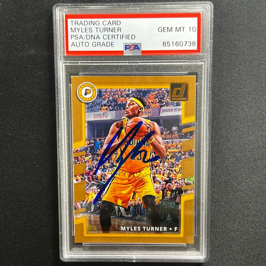 2017-18 Panini Donruss #58 Myles Turner Signed Card AUTO 10 PSA Slabbed Pacers