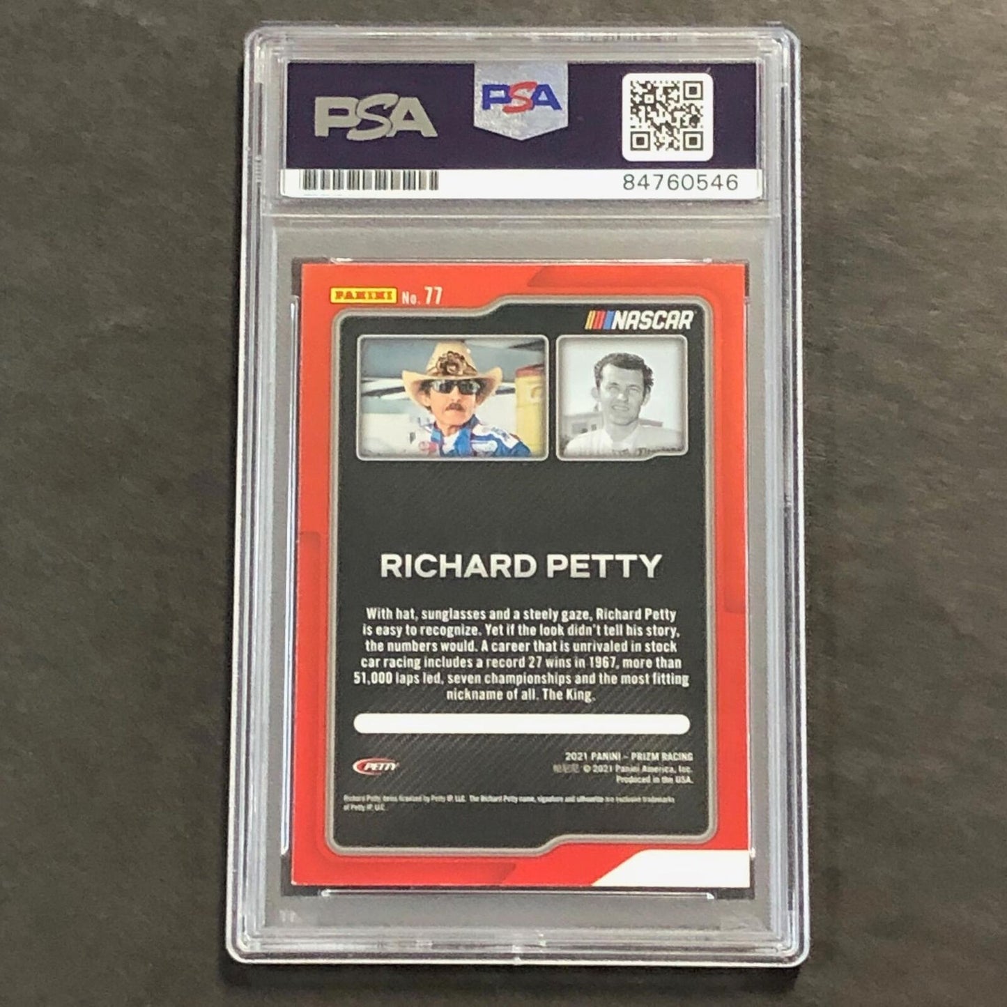 2021 Panini Prizm Racing Flashbacks #77 Richard Petty Signed Card AUTO PSA Slabb