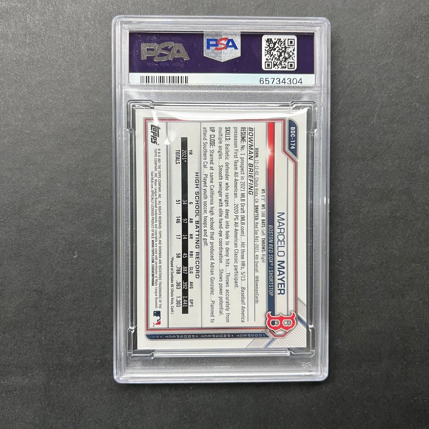 2021 Bowman Chrome 1st Purple #BDC-174 Marcelo Mayer Signed Card PSA 9 AUTO 10 R
