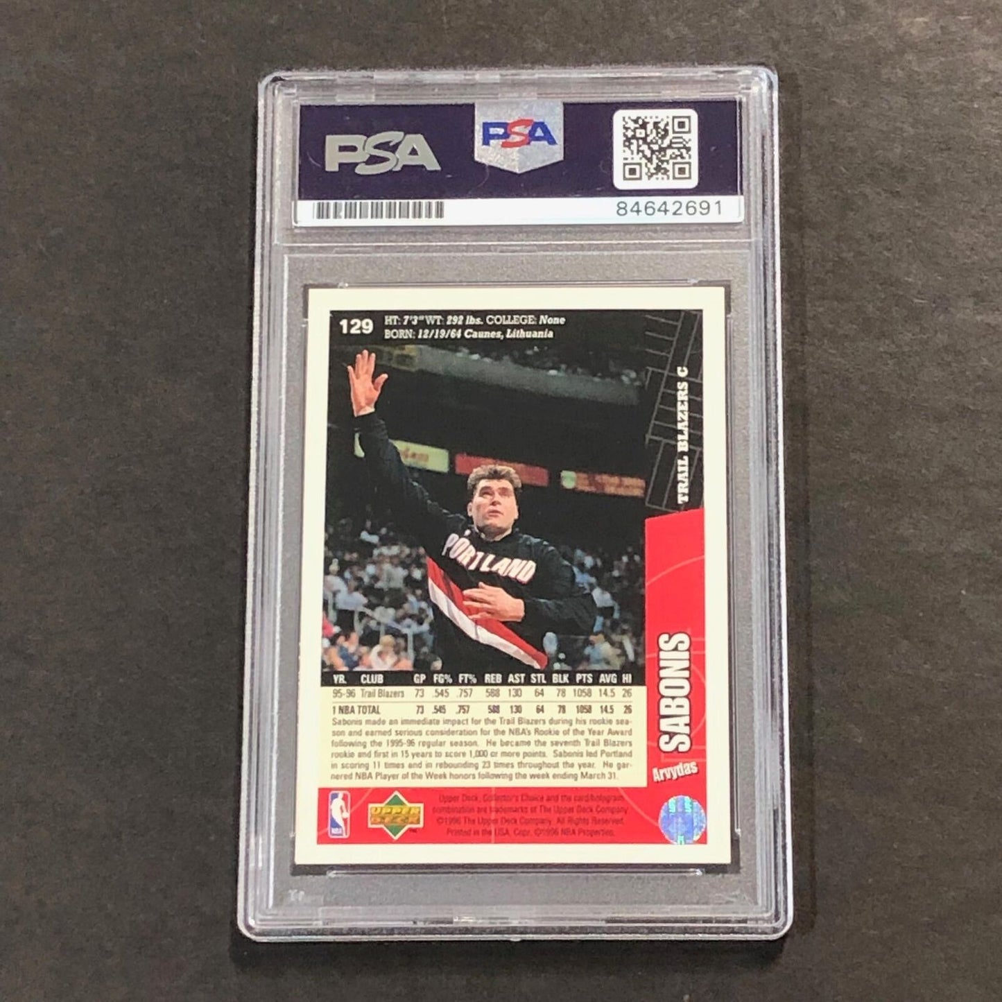 1996-97 Upper Deck #129 ARVYDAS SABONIS Signed Card AUTO PSA Slabbed Trail Blaze