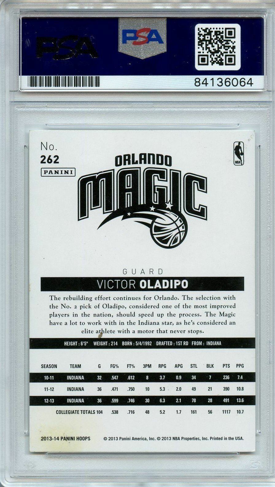 Victor Oladipo 2013-14 Panini NBA Hoops Rookie AUTO card PSA Signed RC