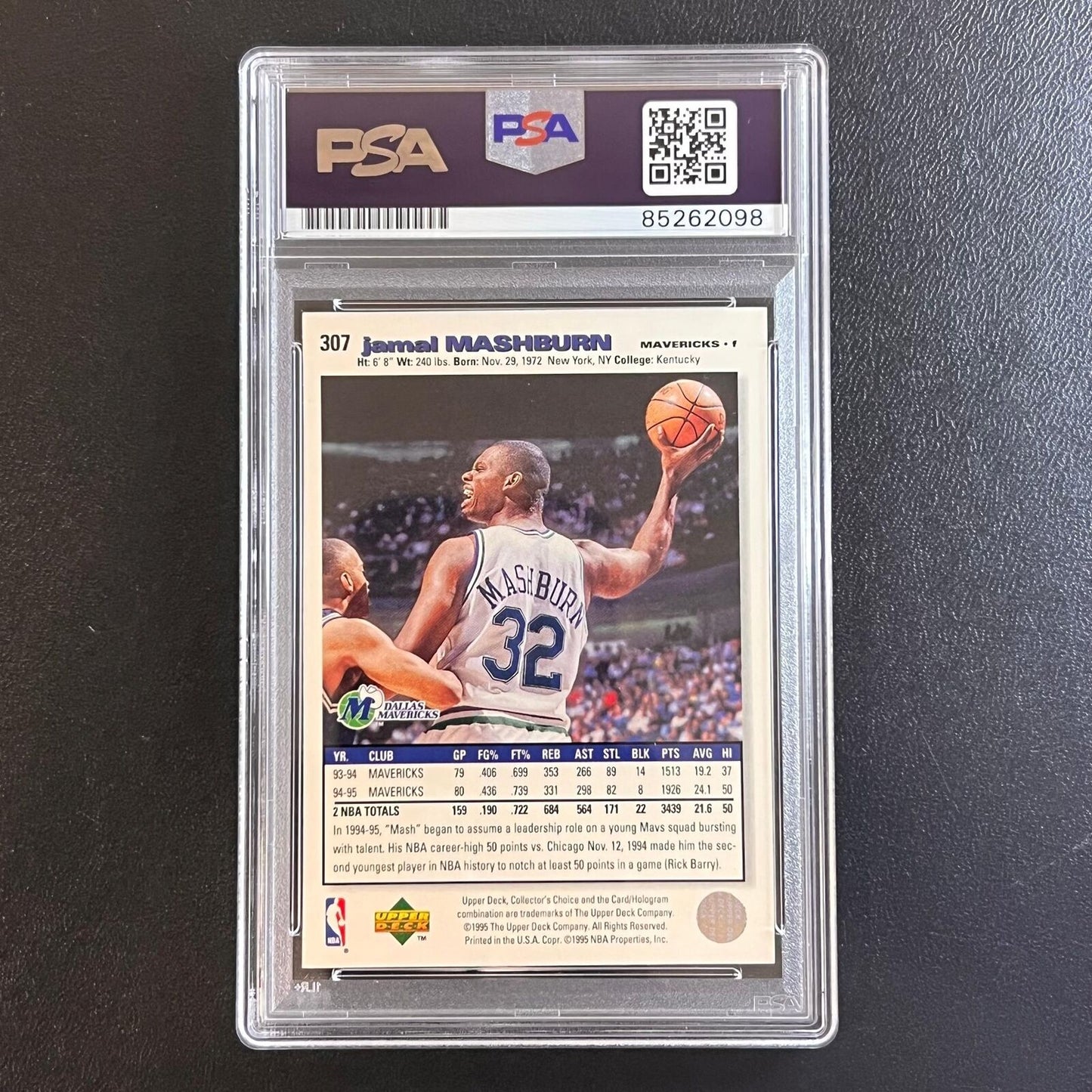1995 Upper Deck Collector's Choice #307 Jamal Mashburn Signed Card PSA Slabbed M