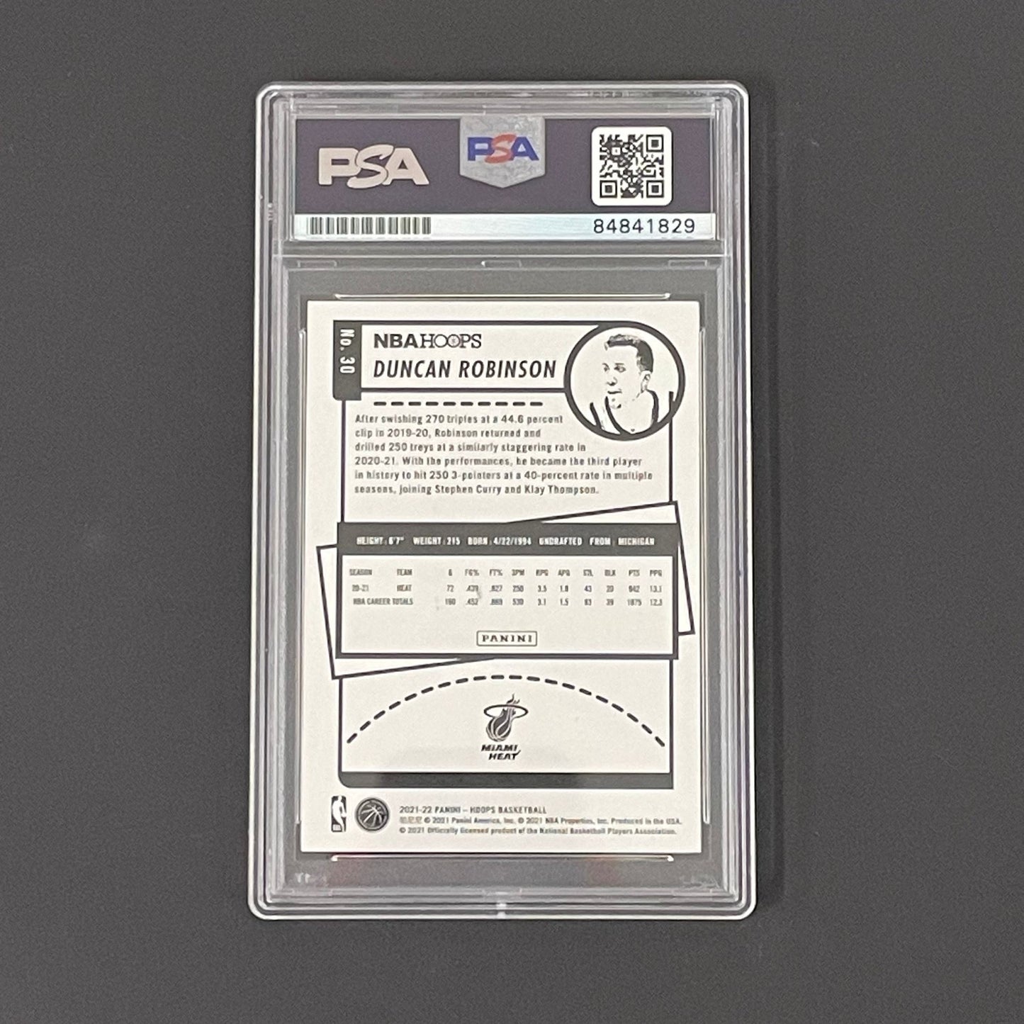 2021-22 NBA Hoops #30 Duncan Robinson Signed Card PSA Slabbed Heat