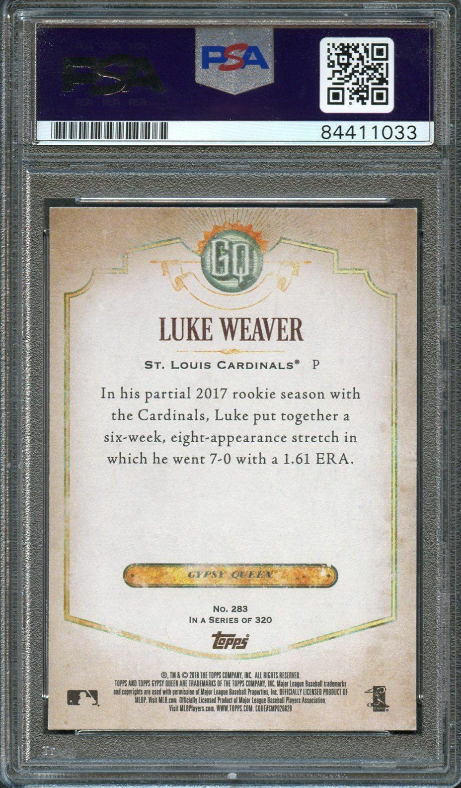 2018 Topps Gypsy Queen #283 Luke Weaver Signed Card PSA Slabbed Auto Grade 10 Ca