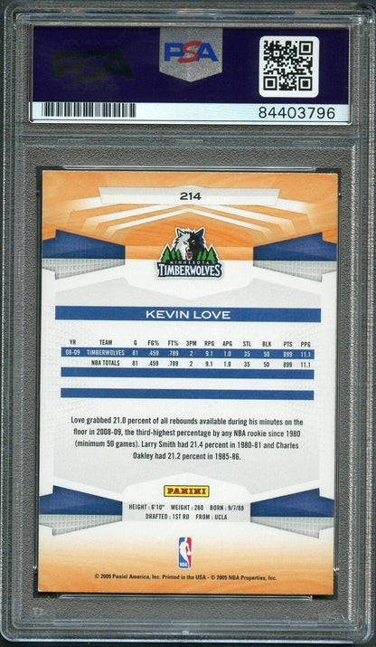 2009-10 Panini Basketball #214 Kevin Love Signed Card AUTO PSA Slabbed Timberwol