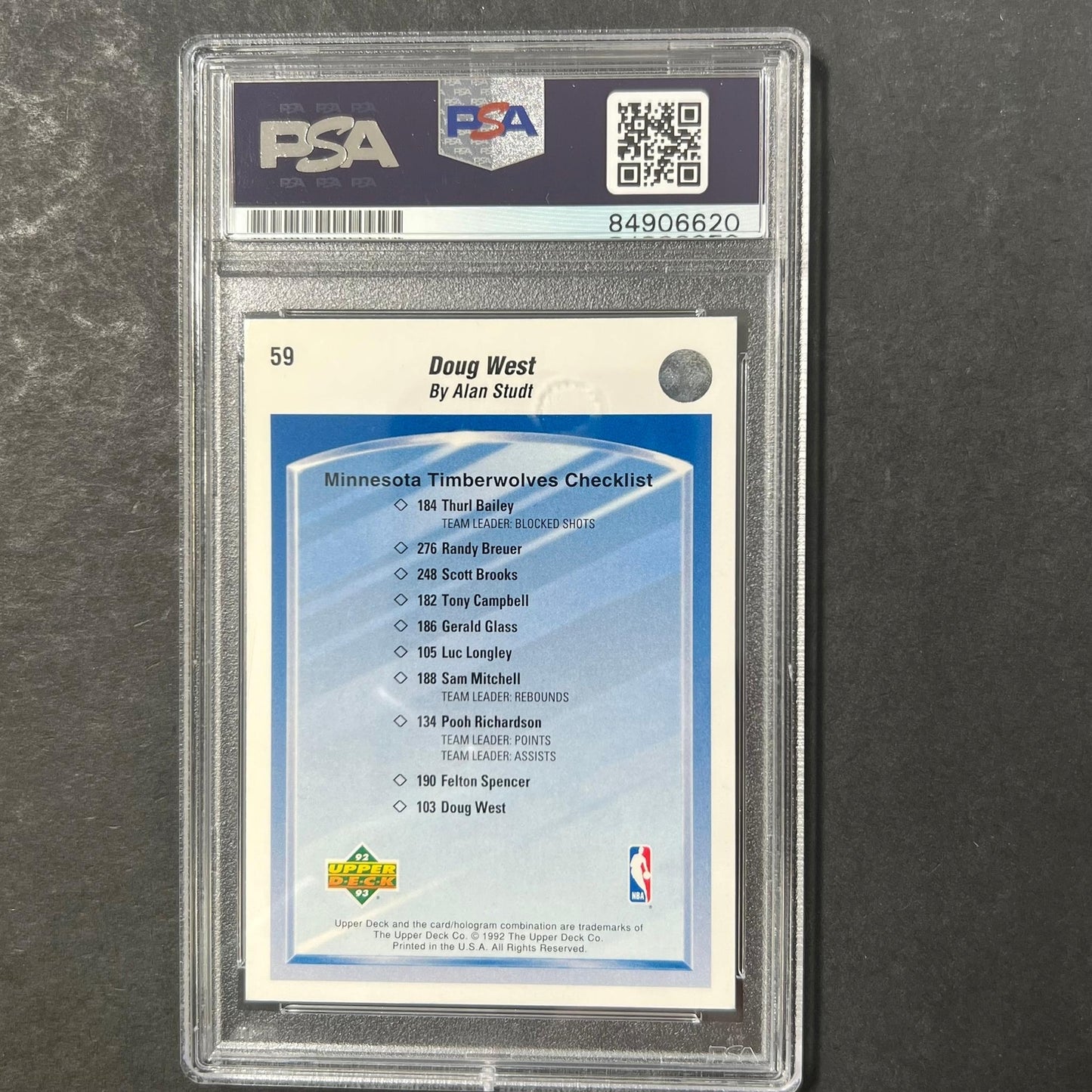 1992-93 Upper Deck #59 Doug West Signed Card AUTO PSA Slabbed Minnesota Timberwo