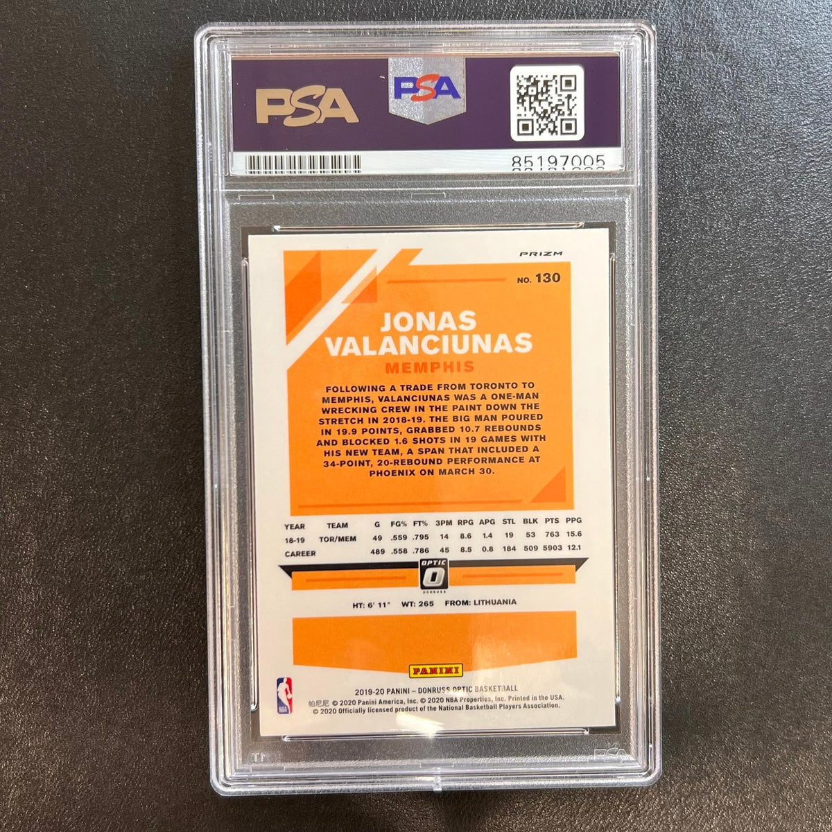 2019-20 Panini Donruss Optic #130 Jonas Valanciunas Signed Card AUTO PSA Slabbed