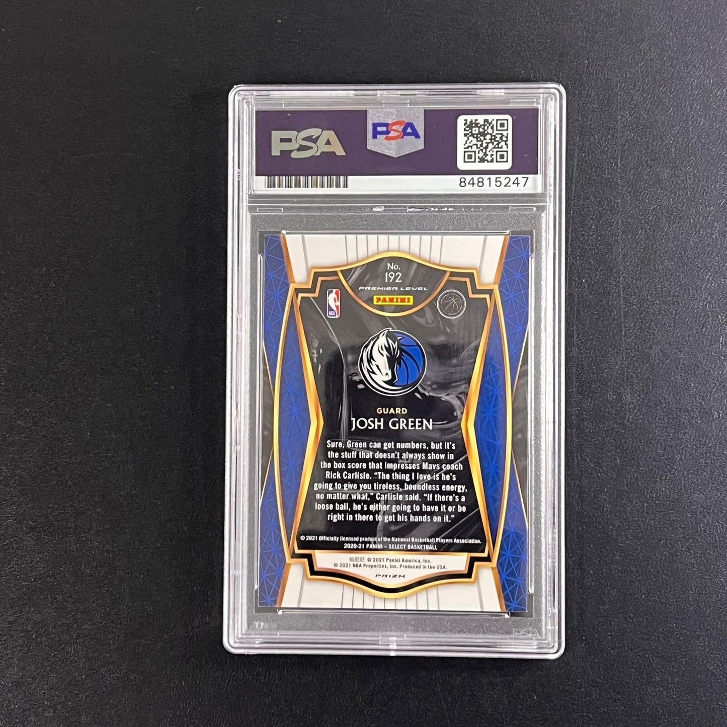 2021 Panini Select #192 Josh Green Signed Card AUTO PSA Slabbed RC Mavericks