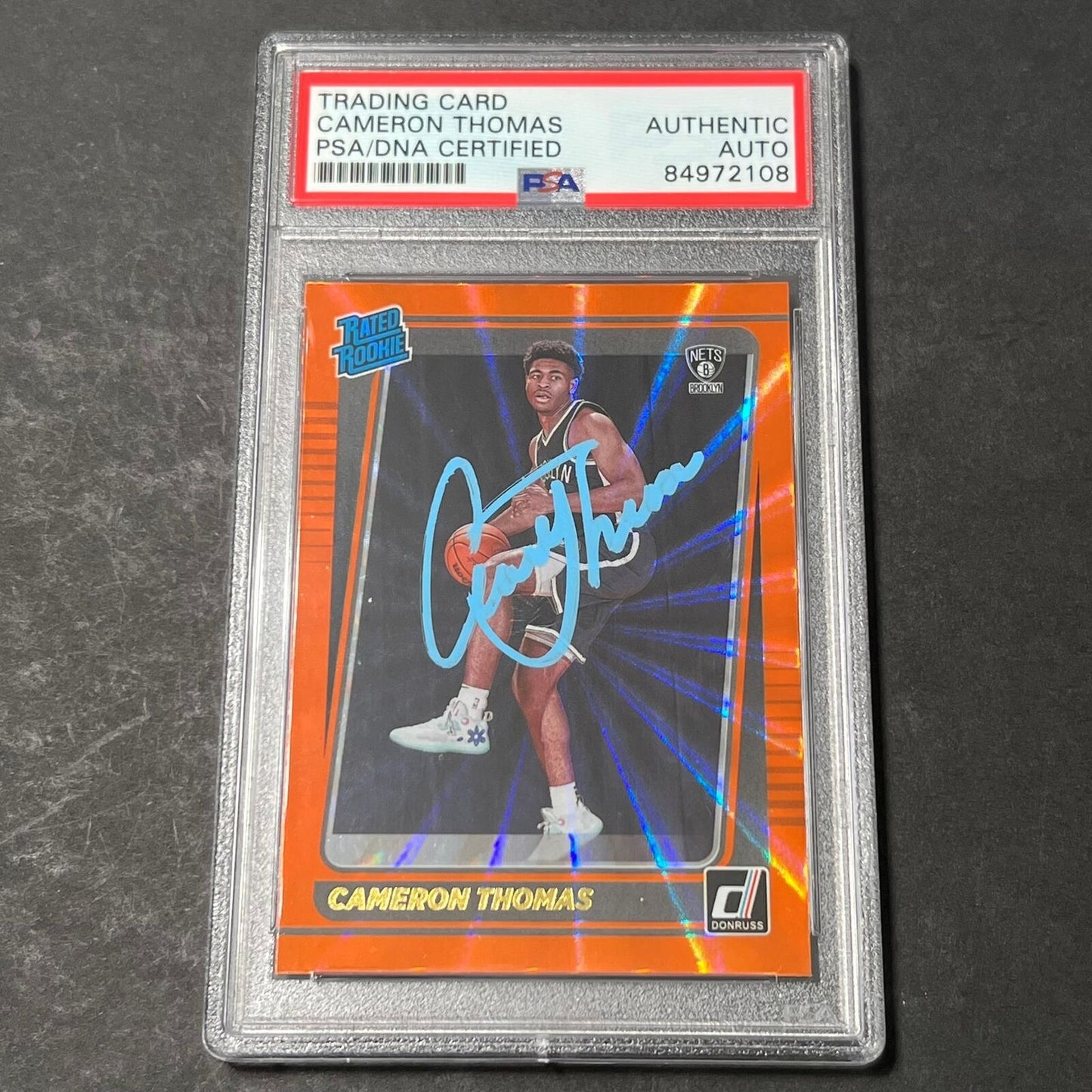 2021-22 Panini Donruss Rated Rookie Hoops #203 Cameron Thomas Signed Card PSA/DN