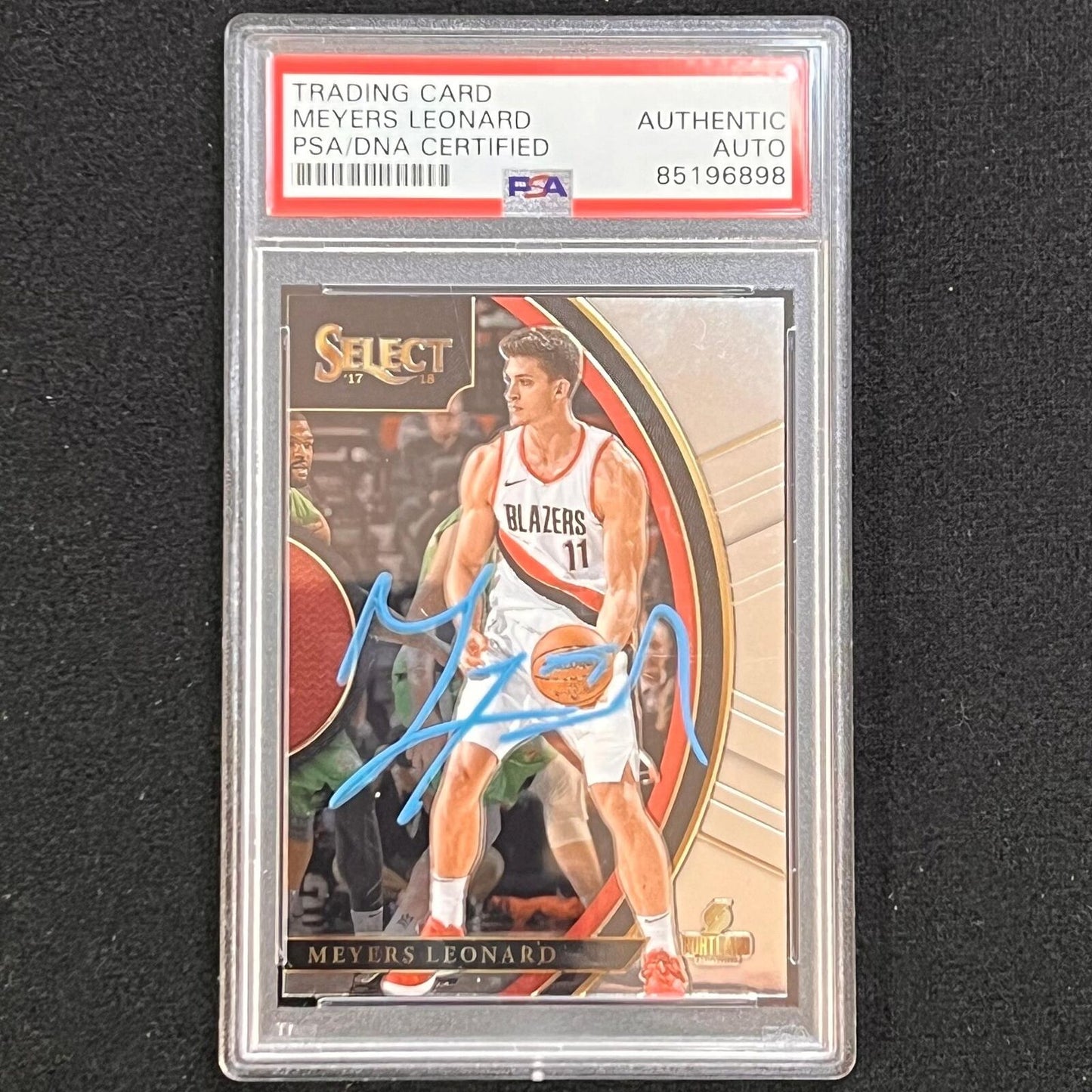 2017-18 Panini Select #88 Meyers Leonard Signed Card AUTO PSA Slabbed Trail Blaz