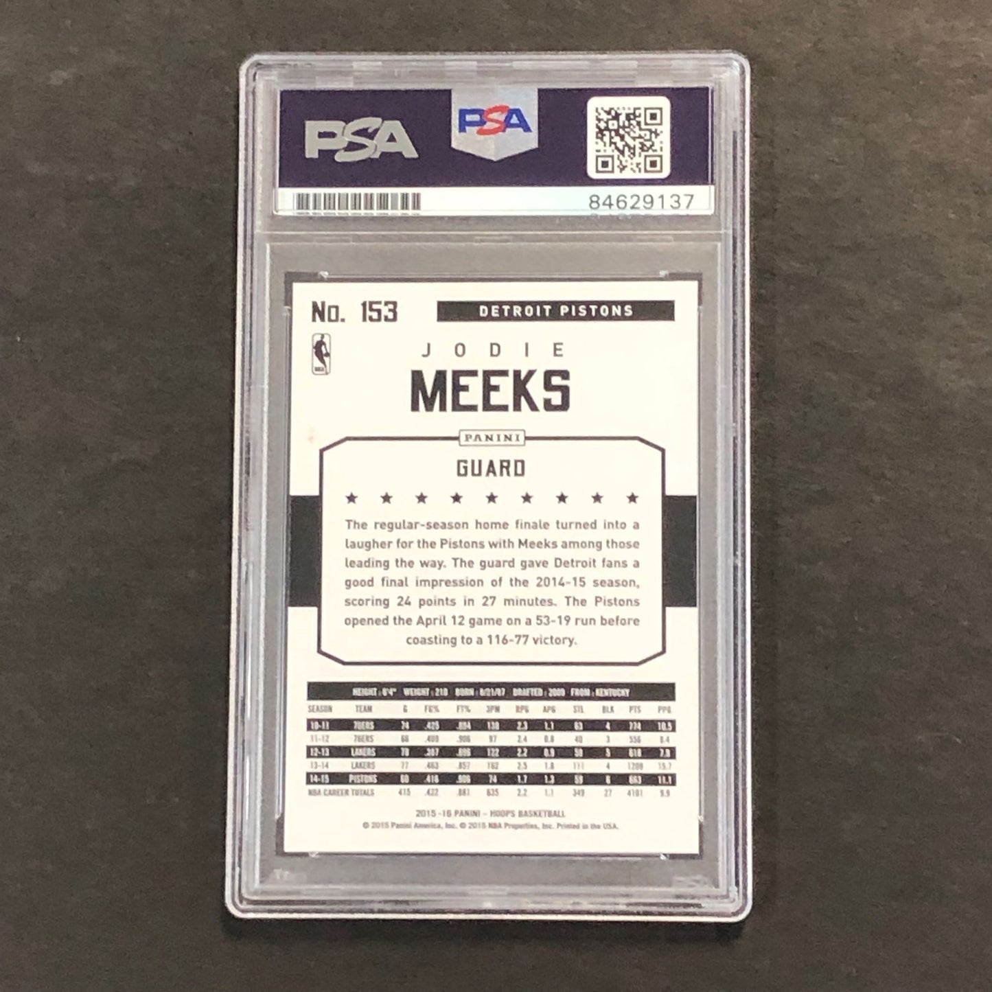 2015-16 NBA Hoops #153 Jodie Meeks Signed Card AUTO 10 PSA Slabbed Pistons