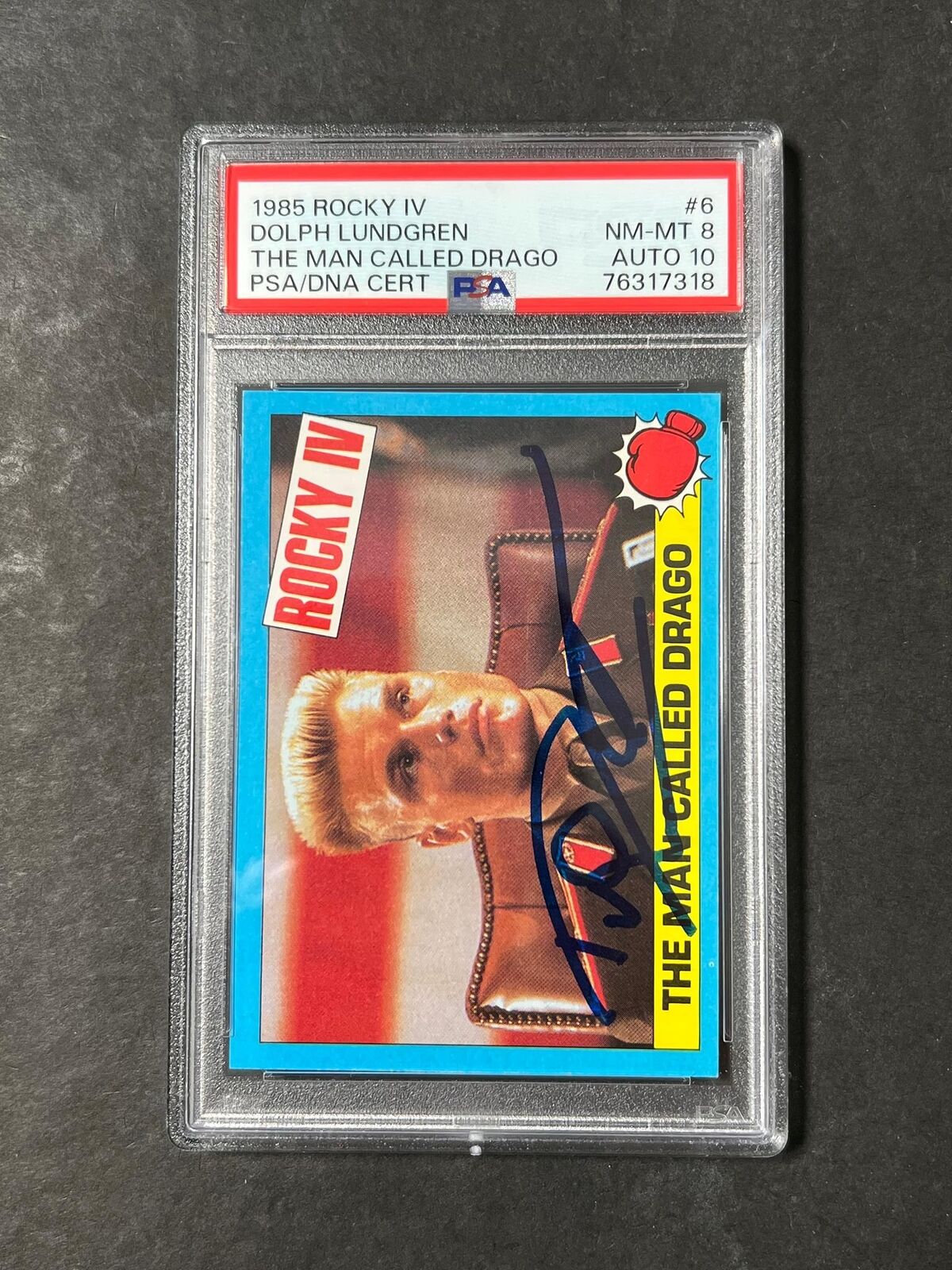 1985 Topps Rocky IV #6 Signed Card Dolph Lundgren PSA NM-MT8 Auto 10 Ivan Drago