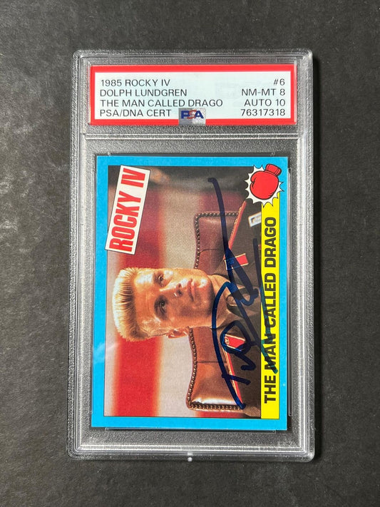 1985 Topps Rocky IV #6 Signed Card Dolph Lundgren PSA NM-MT8 Auto 10 Ivan Drago