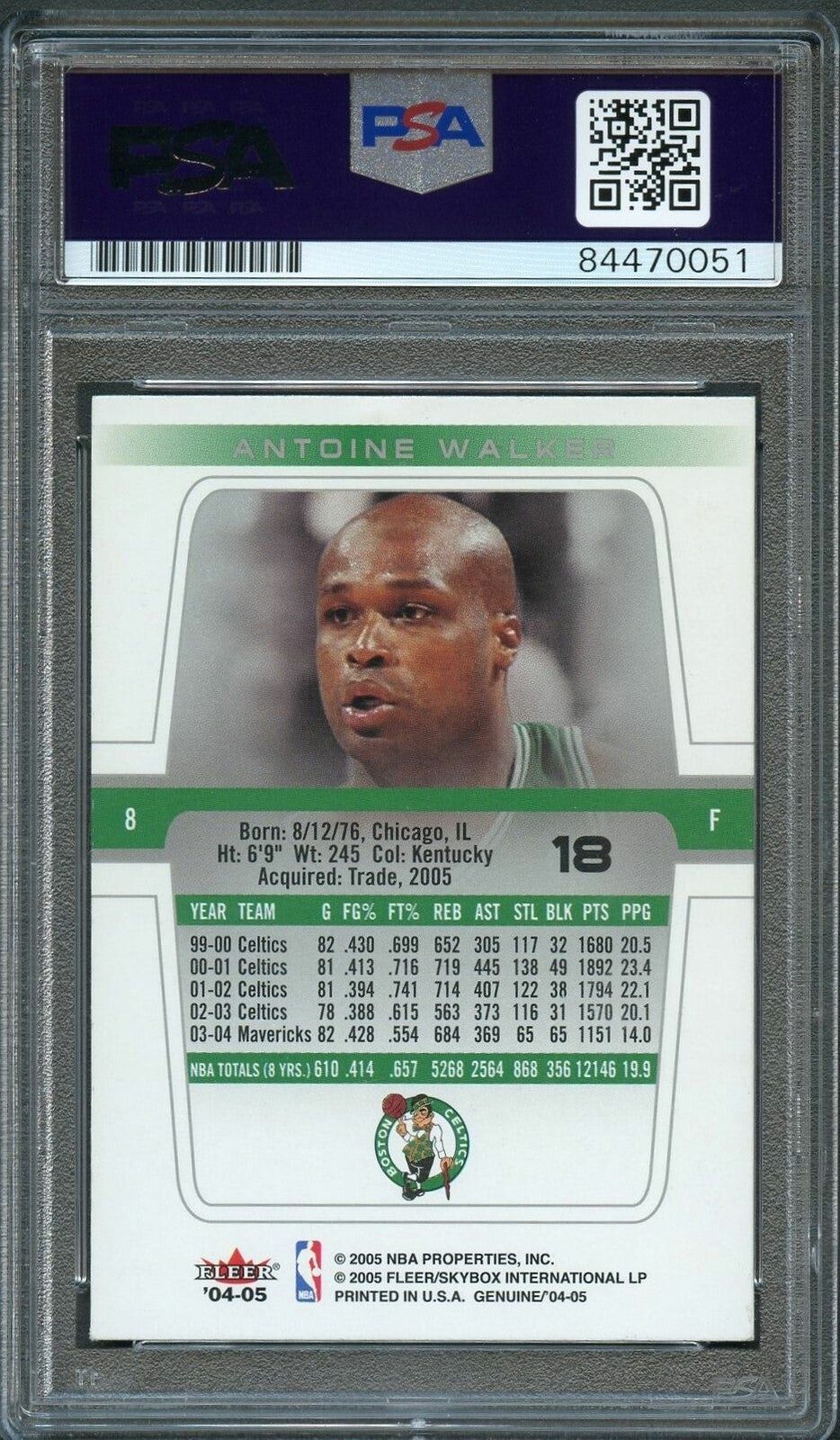 2004-05 Fleer Genuine #18 Antoine Walker Signed Card AUTO PSA Slabbed Boston Cel