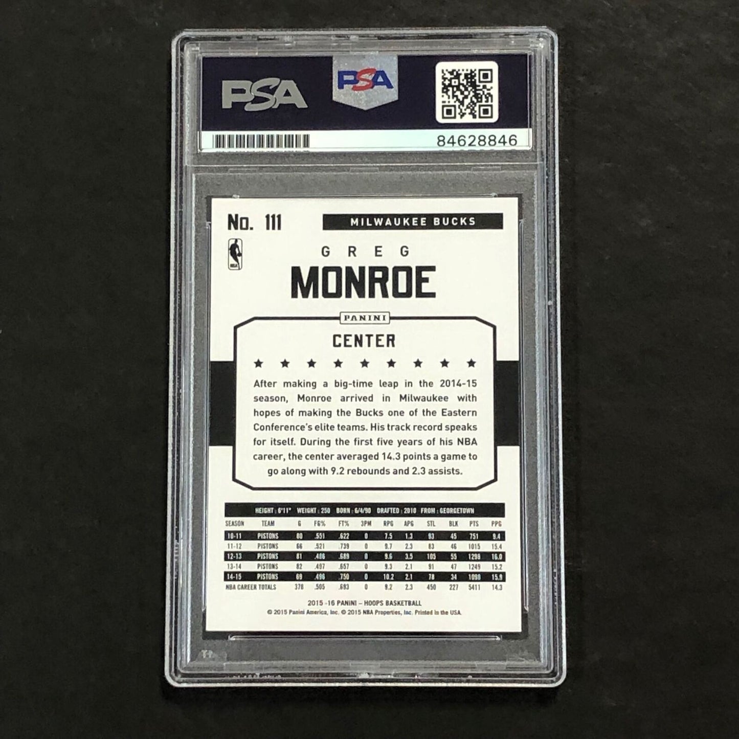 2015-16 NBA Hoops Gold #111 Greg Monroe Signed Card AUTO 10 PSA/DNA Slabbed Buck