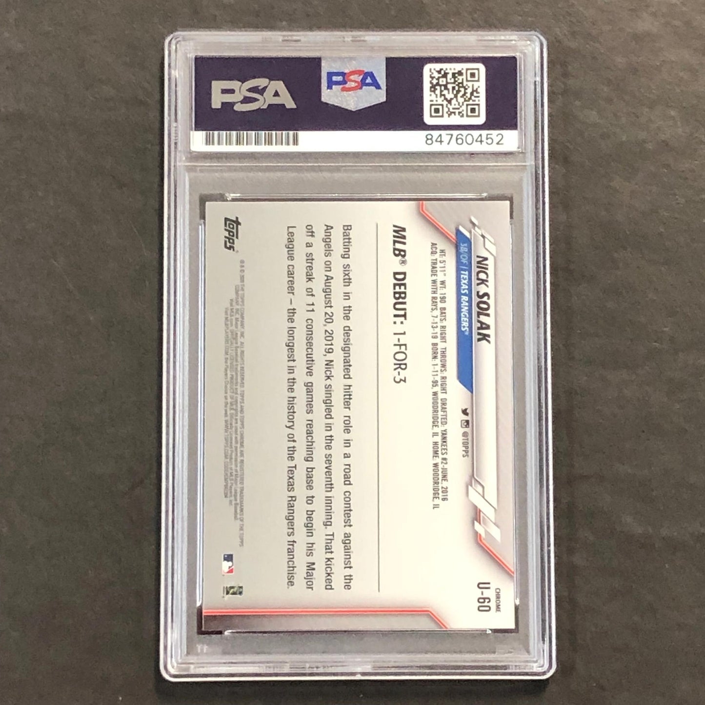 2020 Topps Chrome #U-60 Nick Solak Signed Card AUTO 10 PSA Slabbed Rangers