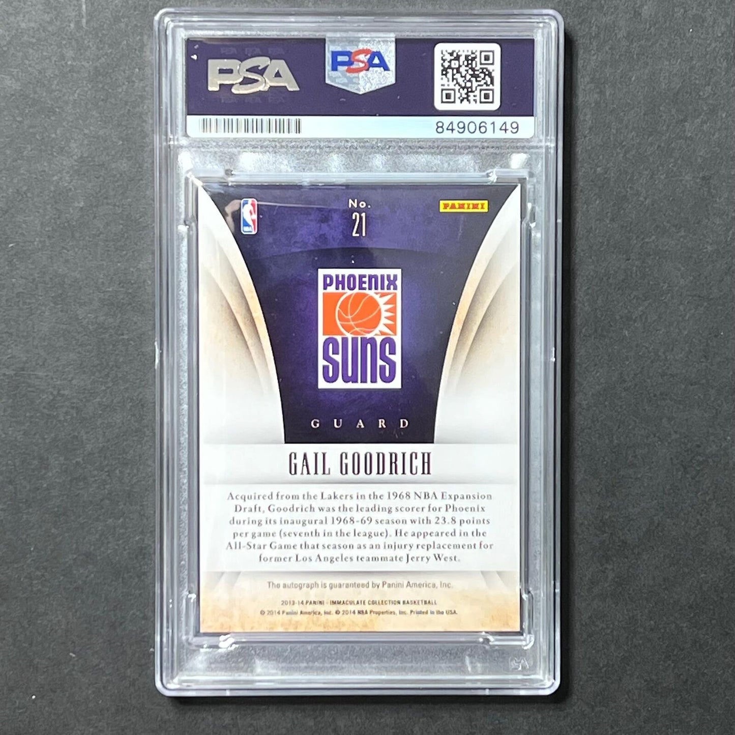 2013-14 Panini Immaculate #21 Gail Goodrich Signed Card AUTO GRADE 10 PSA Slabbe