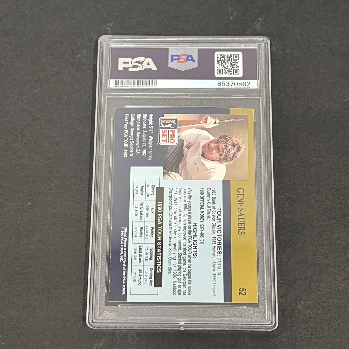 1990 PGA Tour Pro Set #52 Gene Sauers Signed Card PSA/DNA Autographed Slabbed Go