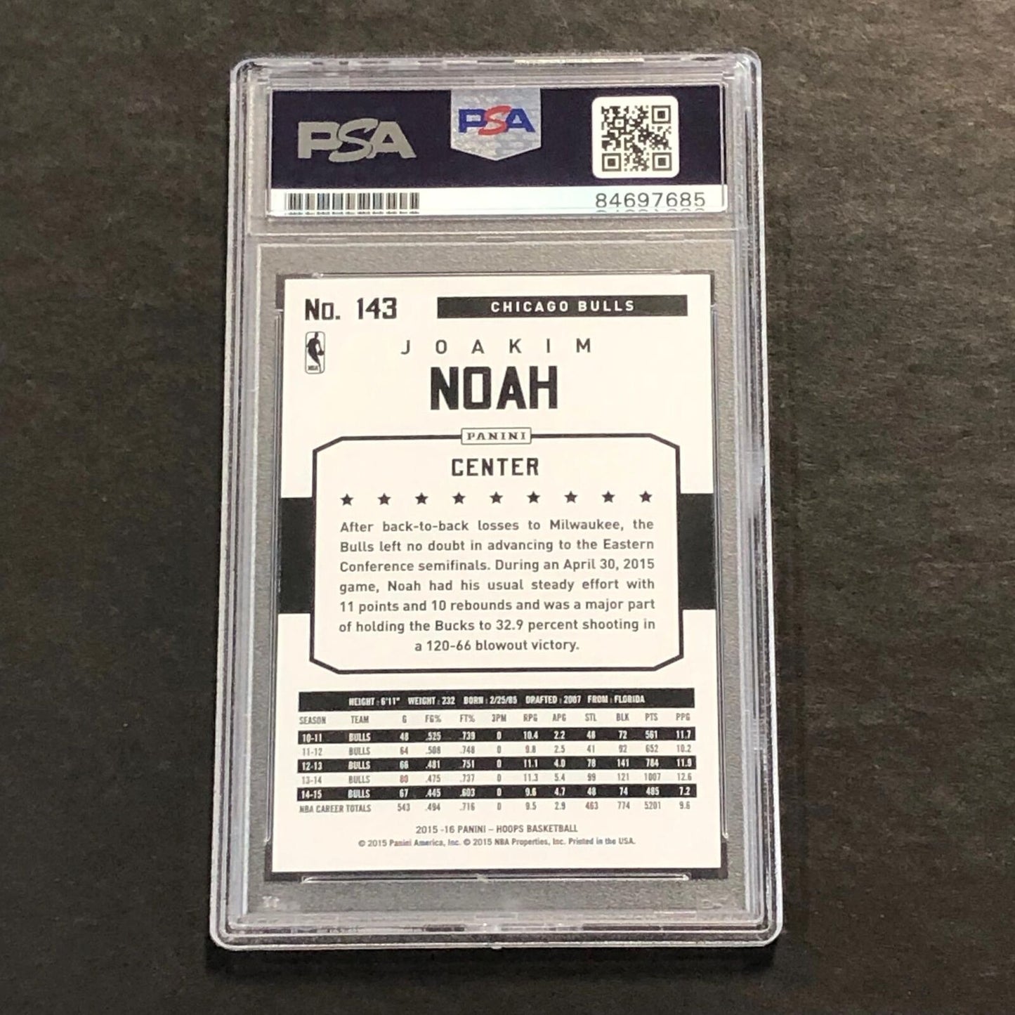 2015-16 Panini Hoops #143 Joakim Noah Signed Card PSA Slabbed Bulls