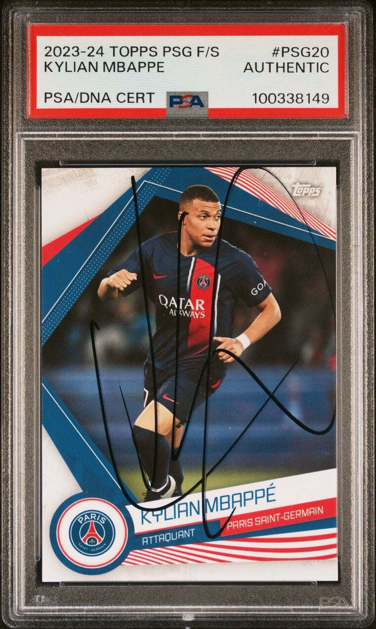 2023-24 Topps PSG F/S #PSG20 Kylian Mbappe Signed Card PSA Real Madrid Authentic