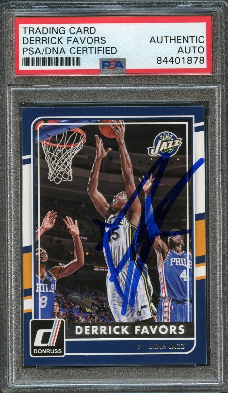 2015-16 Donruss Basketball #171 Derrick Favors Signed Card AUTO PSA Slabbed Jazz