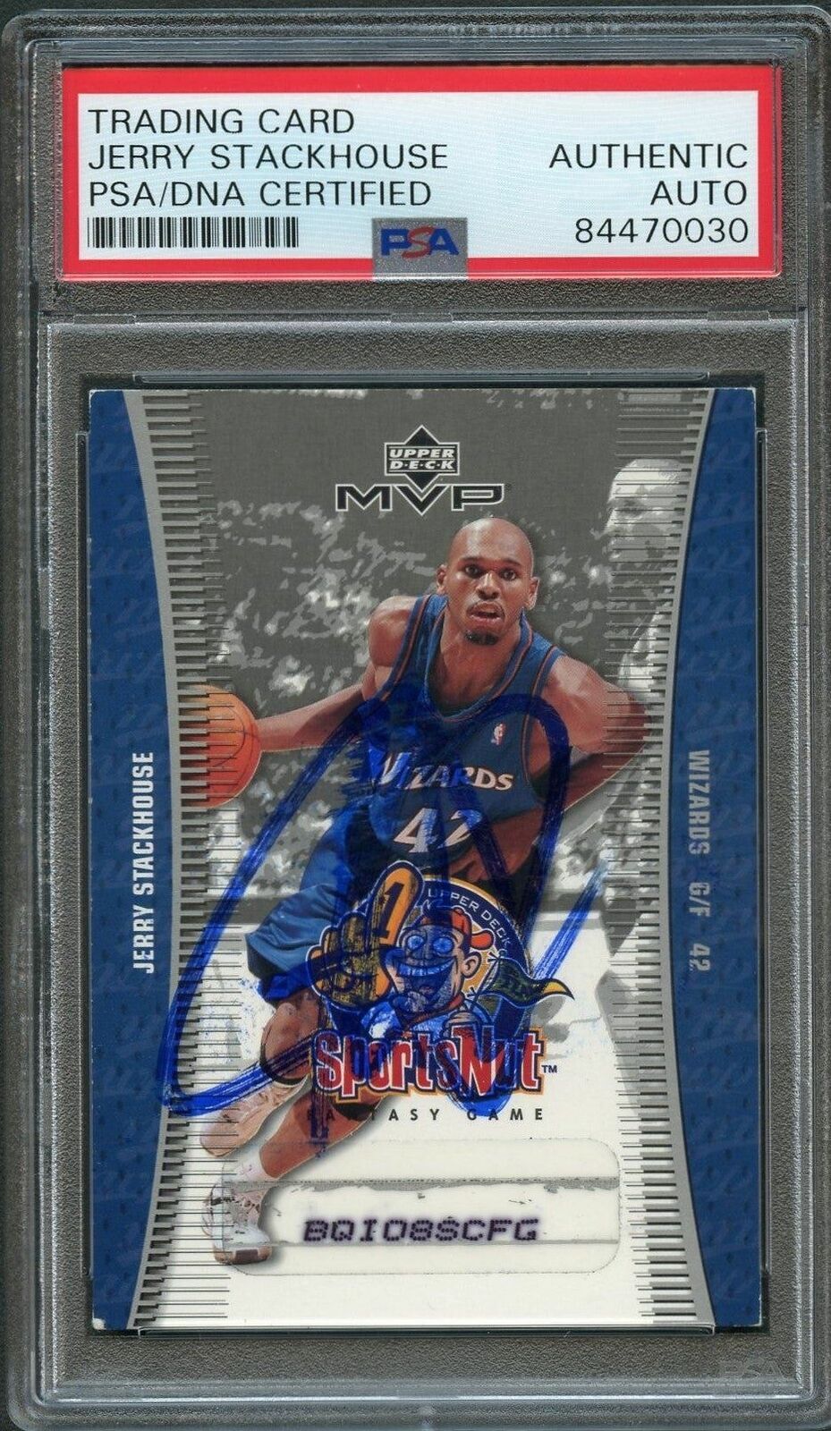 2003-04 Upper Deck MVP #SN80 Jerry Stackhouse Signed Card AUTO PSA Slabbed