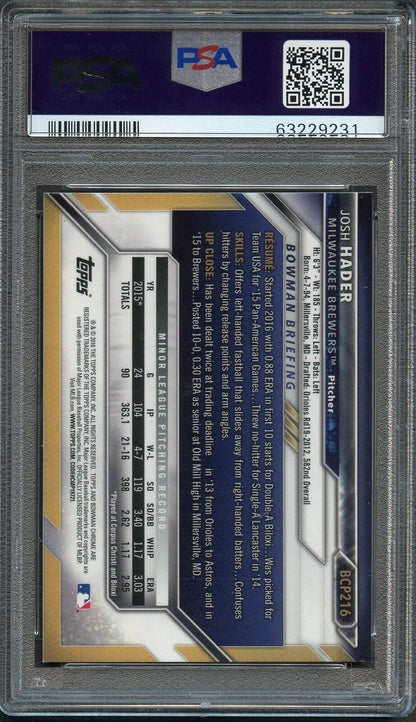 2016 Bowman Chrome Prospects #BCP216 Josh Hader Signed Card PSA Slabbed Auto Gra