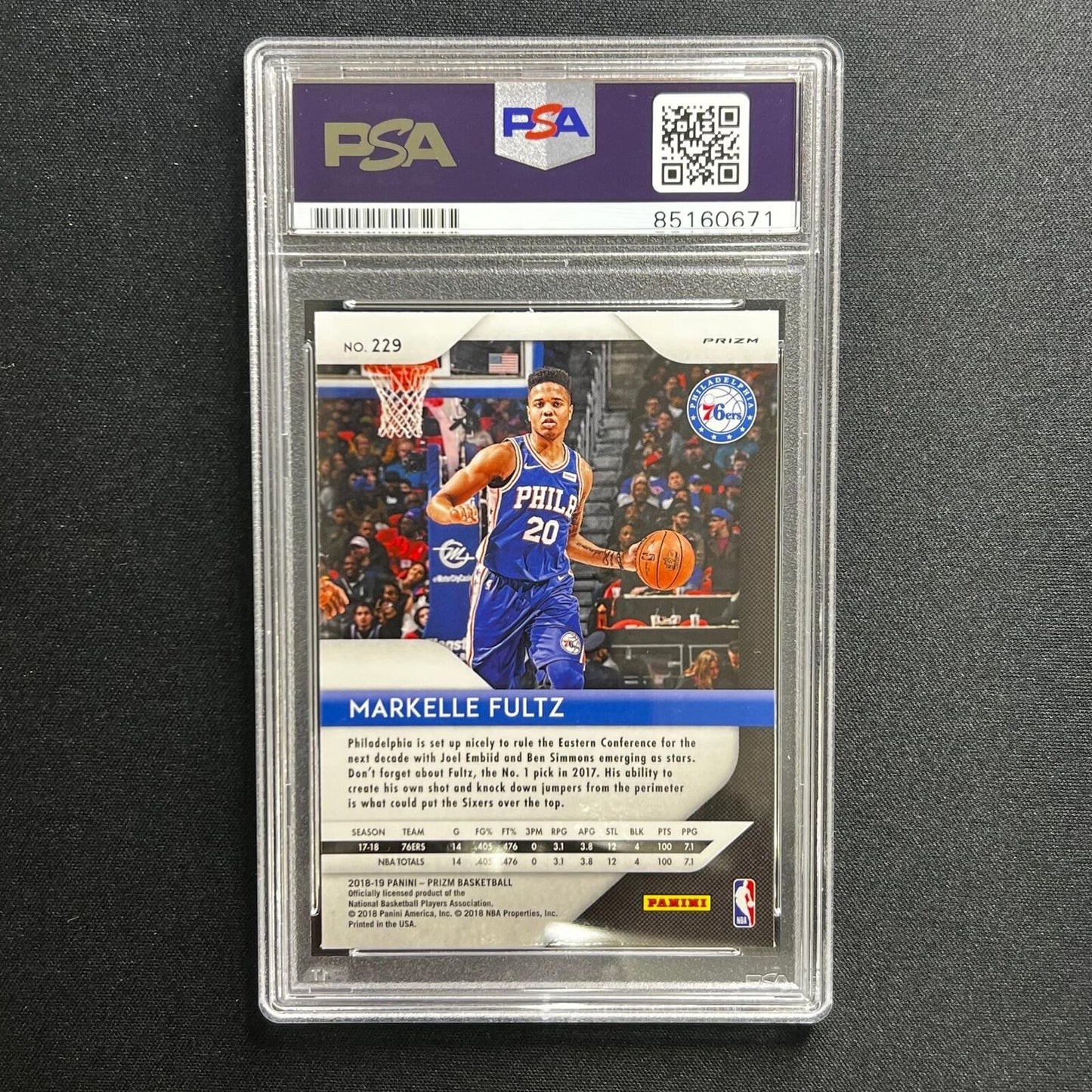 2018-19 Panini Prizm #229 Markelle Fultz Signed Card PSA Slabbed RC 76ers