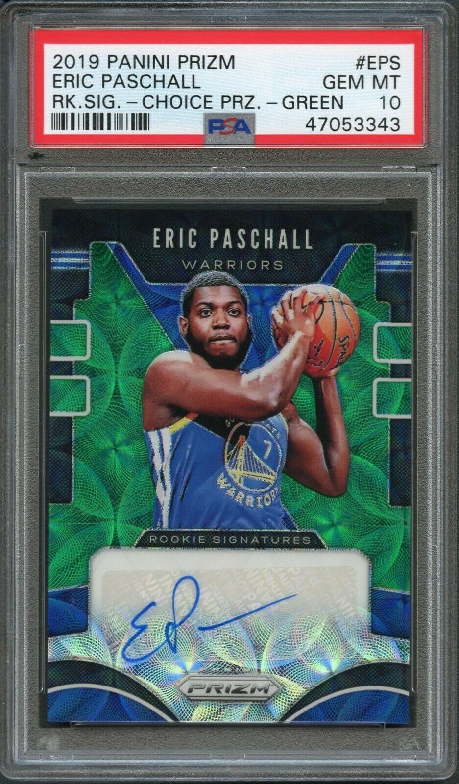 2019 Panini Prizm Rookie Signatures Eric Paschall Auto Green Choice /8 PSA 10