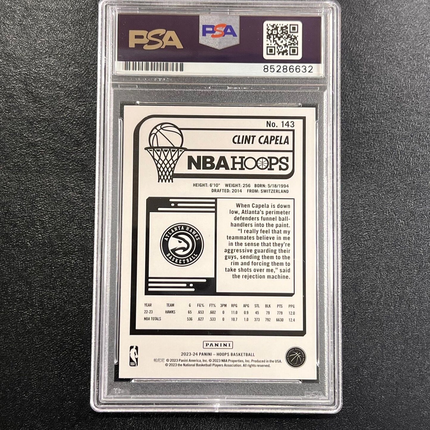 2023-24 Panini Hoops #143 Clint Capela Signed Card AUTO PSA/DNA Slabbed Hawks