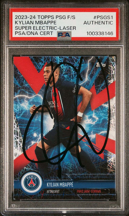 2023-24 Topps PSG F/S Super Electric-Laser #PSGS1 Kylian Mbappe Signed Card PSA