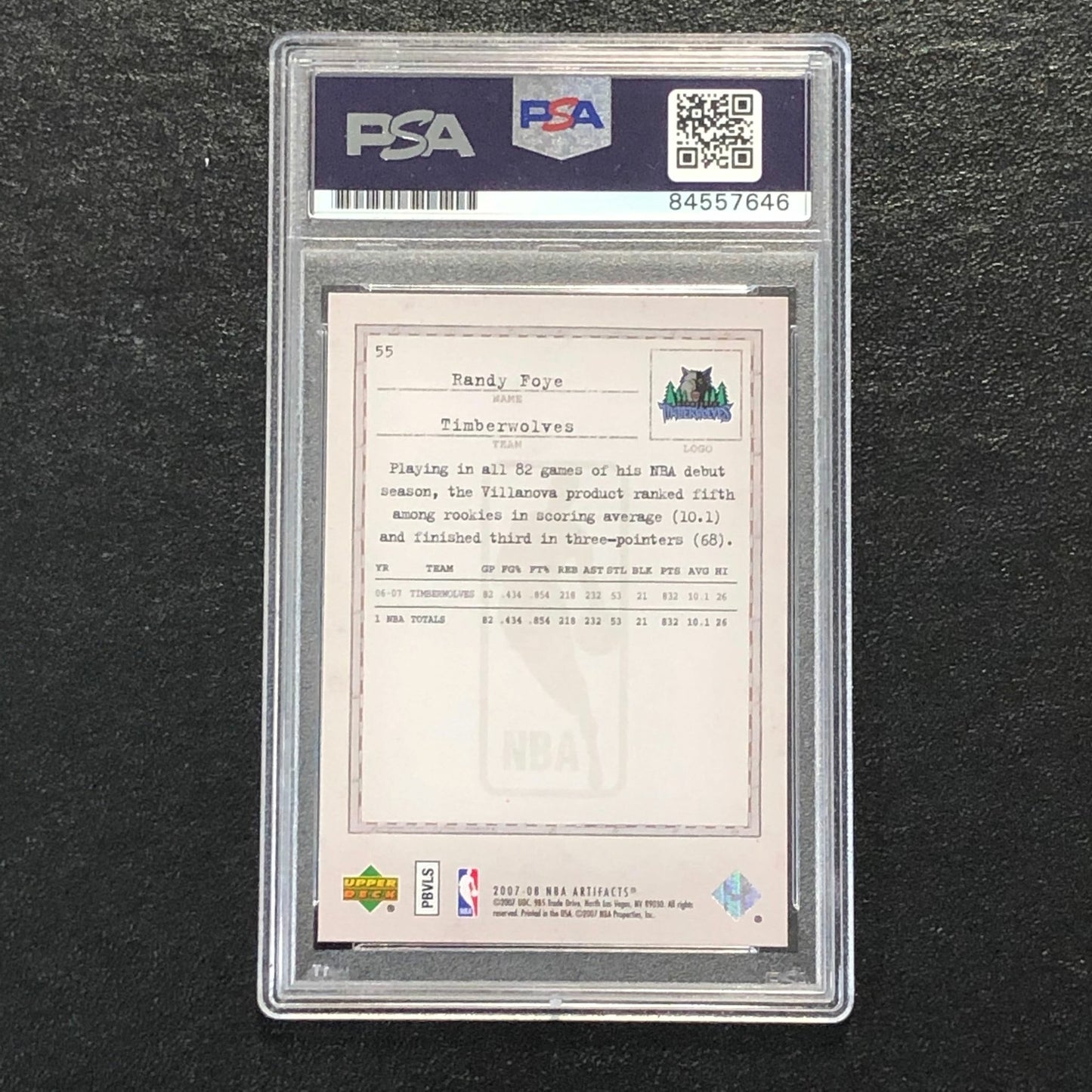 2007-08 Upper Deck Artifacts #55 Randy Foye Signed Card AUTO 10 PSA Slabbed Timb