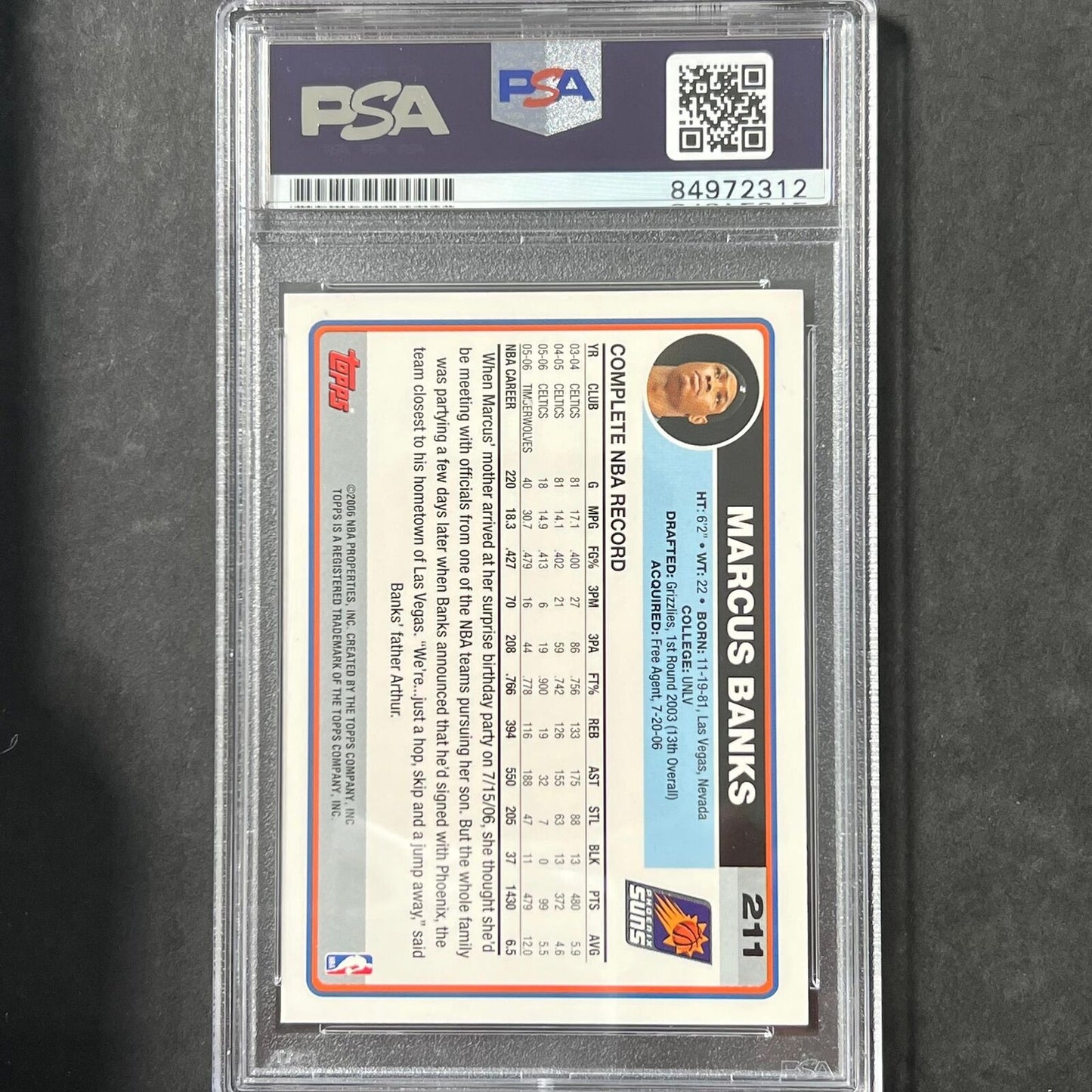 2006-07 Topps #211 Marcus Banks Signed Card AUTO 10 PSA Slabbed Suns