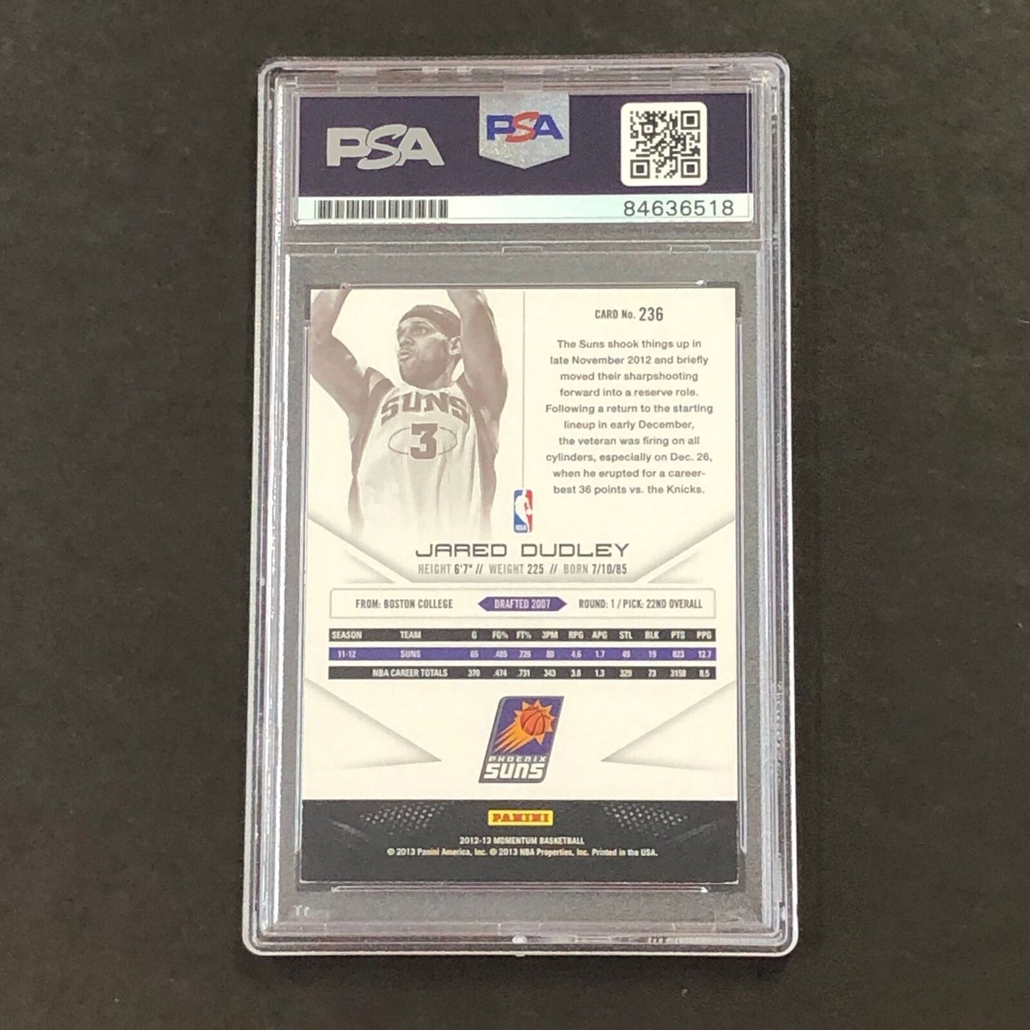 2012-13 Panini Momentum #236 Jared Dudley Signed Card PSA Slabbed Suns