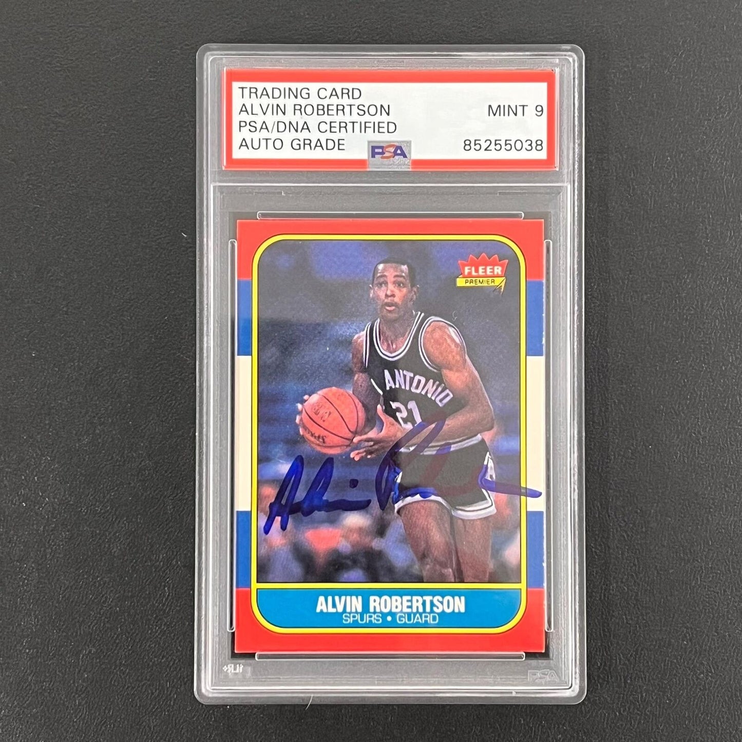 1986 Fleer #92 Alvin Robertson Signed Card Mint 9 PSA Slabbed Spurs