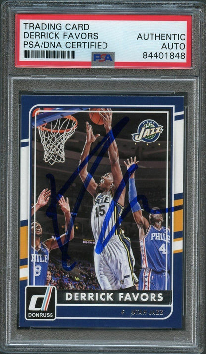 2015-16 Donruss Basketball #171 Derrick Favors Signed Card AUTO PSA Slabbed Jazz