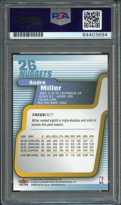2003-04 Fleer Focus #26 Andre Miller Signed AUTO PSA Slabbed Nuggets